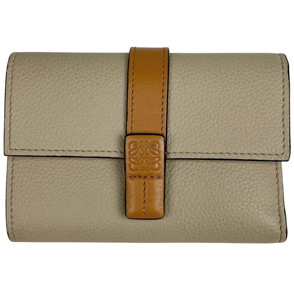 Loewe Anagram Vertical Tri fold Wallet Leather Beige